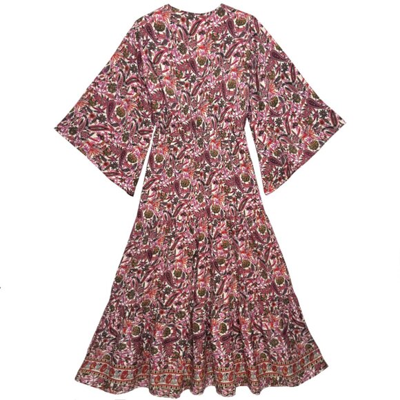 NEW ANTHROPOLOGIE BOEMO FLORAL PAISLEY MAXI DRESS RESORT COTTAGECORE BOHO MED - Picture 2 of 7